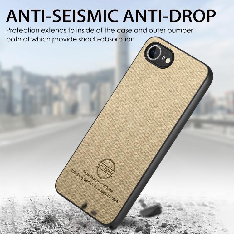 For iPhone 16e Twill Fabric Leather Skin Back Phone Case(Khaki) by bashfashion