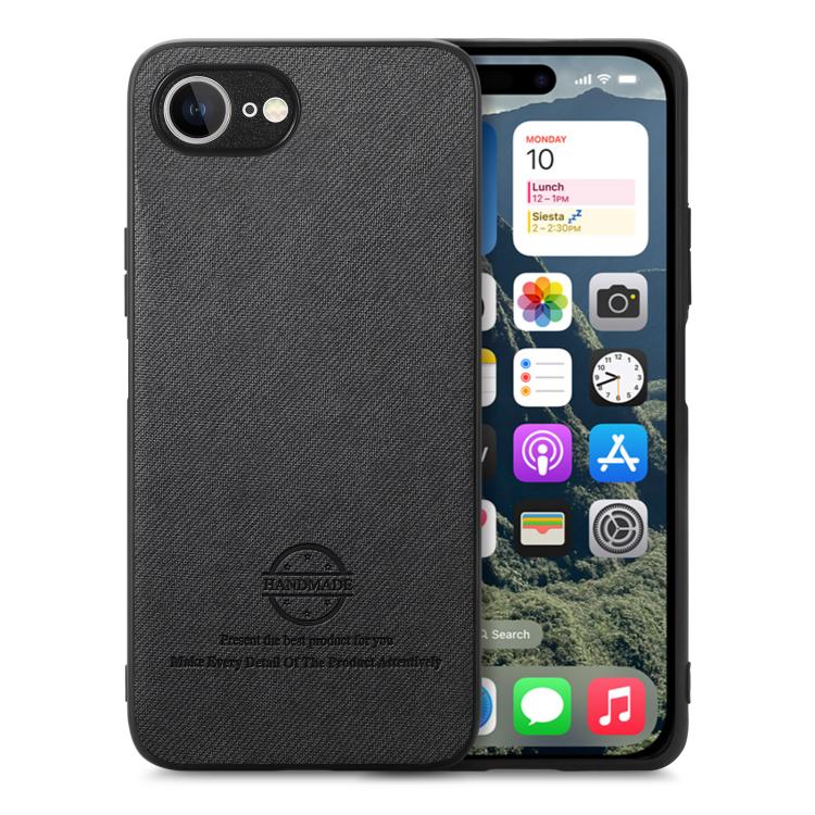 For iPhone 16e Twill Fabric Leather Skin Back Phone Case(Black) by bashfashion