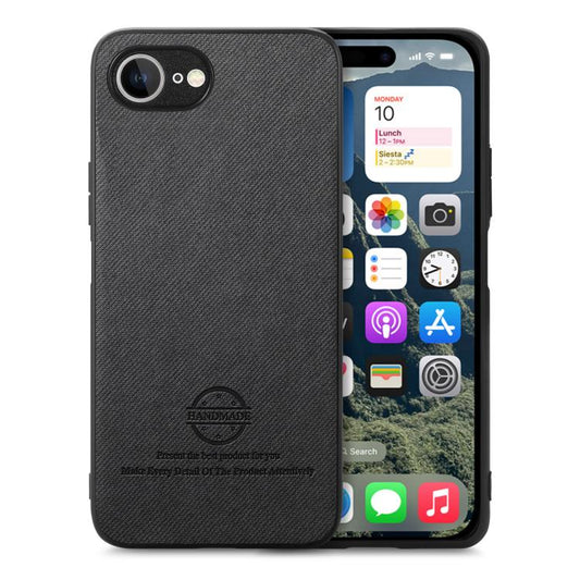 For iPhone 16e Twill Fabric Leather Skin Back Phone Case(Black) by bashfashion