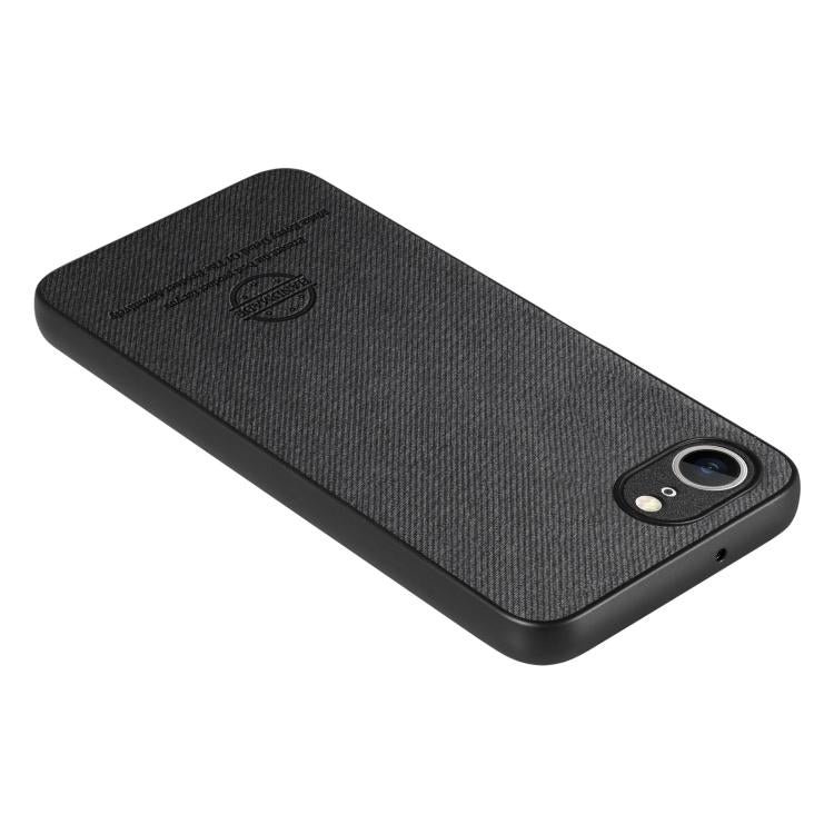 For iPhone 16e Twill Fabric Leather Skin Back Phone Case(Black) by bashfashion