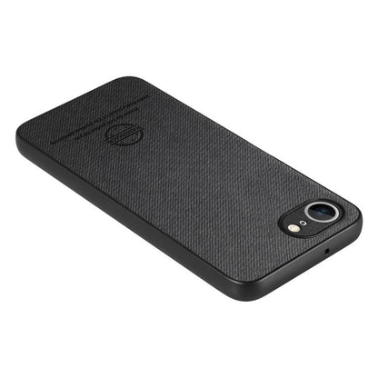 For iPhone 16e Twill Fabric Leather Skin Back Phone Case(Black) by bashfashion