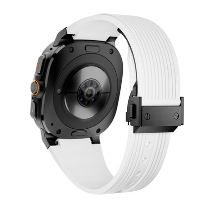 For Samsung Galaxy Watch Ultra 47mm / Ultra 2025 Black Connector Black Buckle Silicone Watch Band(White) by bashfashion