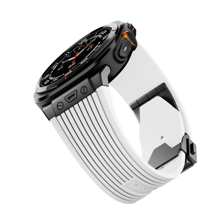 For Samsung Galaxy Watch Ultra 47mm / Ultra 2025 Black Connector Black Buckle Silicone Watch Band(White) by bashfashion