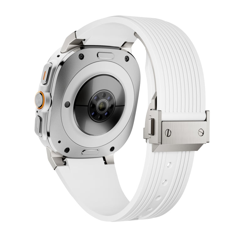 For Samsung Galaxy Watch Ultra 47mm / Ultra 2025 Titanium Connector Silver Buckle Silicone Watch Band(White) by bashfashion