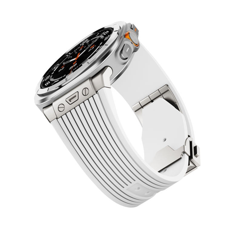 For Samsung Galaxy Watch Ultra 47mm / Ultra 2025 Titanium Connector Silver Buckle Silicone Watch Band(White) by bashfashion