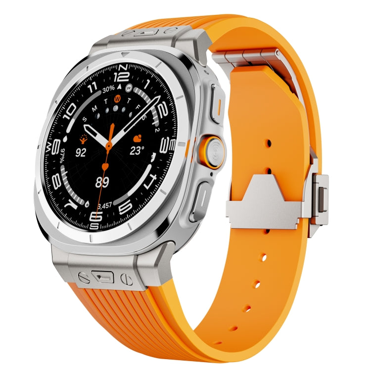 For Samsung Galaxy Watch Ultra 47mm / Ultra 2025 Titanium Connector Silver Buckle Silicone Watch Band(Orange) by bashfashion