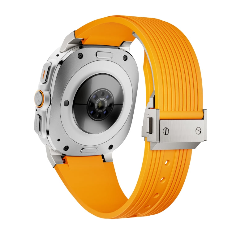For Samsung Galaxy Watch Ultra 47mm / Ultra 2025 Titanium Connector Silver Buckle Silicone Watch Band(Orange) by bashfashion