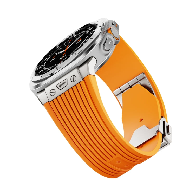For Samsung Galaxy Watch Ultra 47mm / Ultra 2025 Titanium Connector Silver Buckle Silicone Watch Band(Orange) by bashfashion
