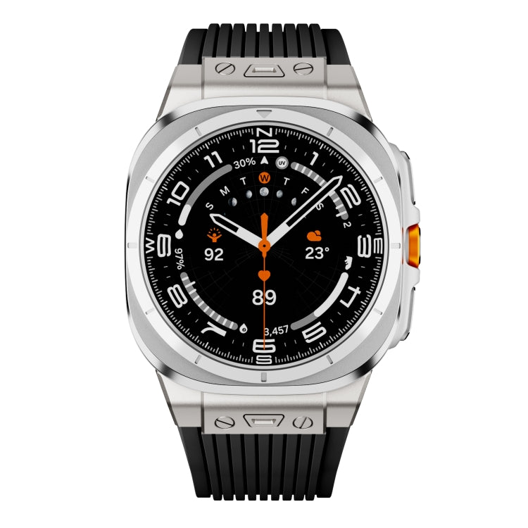 For Samsung Galaxy Watch Ultra 47mm / Ultra 2025 Titanium Connector Silver Buckle Silicone Watch Band(Black) by bashfashion