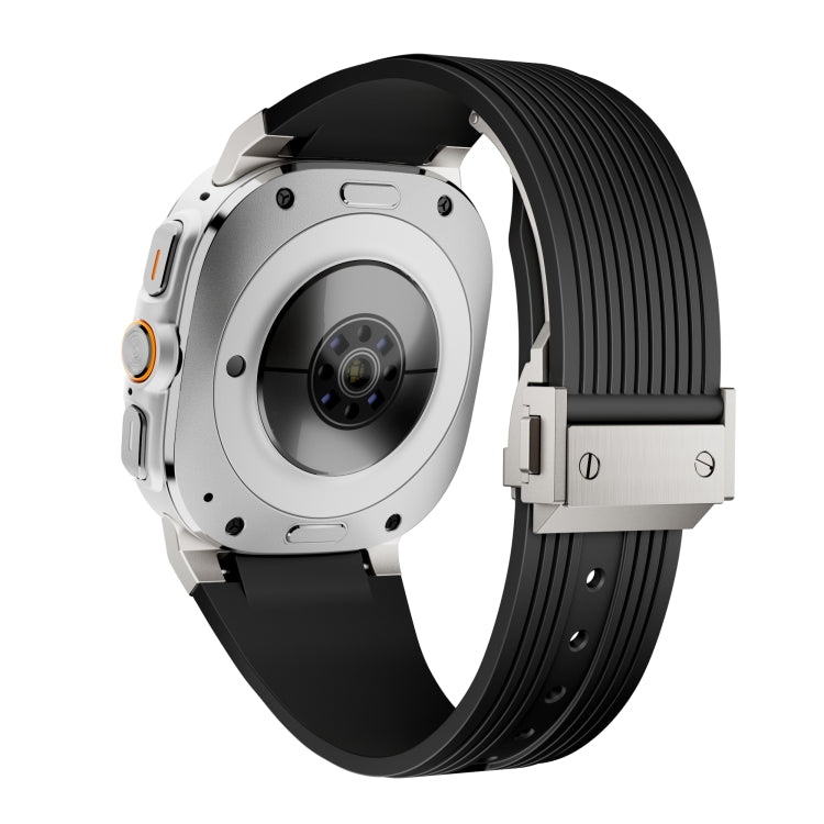 For Samsung Galaxy Watch Ultra 47mm / Ultra 2025 Titanium Connector Silver Buckle Silicone Watch Band(Black) by bashfashion