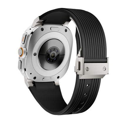 For Samsung Galaxy Watch Ultra 47mm / Ultra 2025 Titanium Connector Silver Buckle Silicone Watch Band(Black) by bashfashion