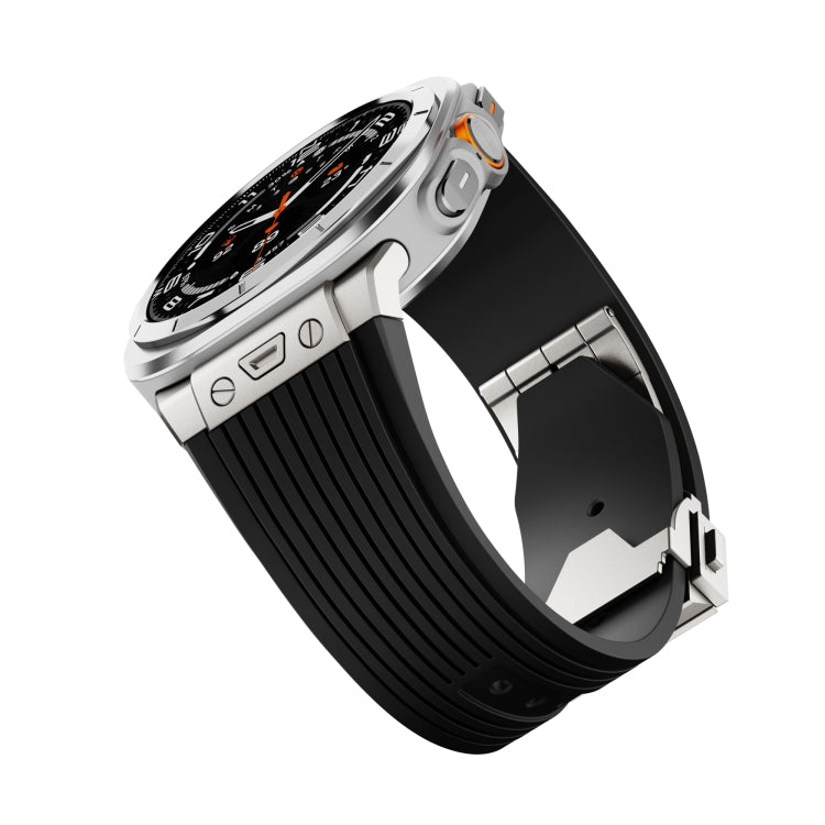 For Samsung Galaxy Watch Ultra 47mm / Ultra 2025 Titanium Connector Silver Buckle Silicone Watch Band(Black) by bashfashion