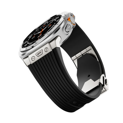 For Samsung Galaxy Watch Ultra 47mm / Ultra 2025 Titanium Connector Silver Buckle Silicone Watch Band(Black) by bashfashion