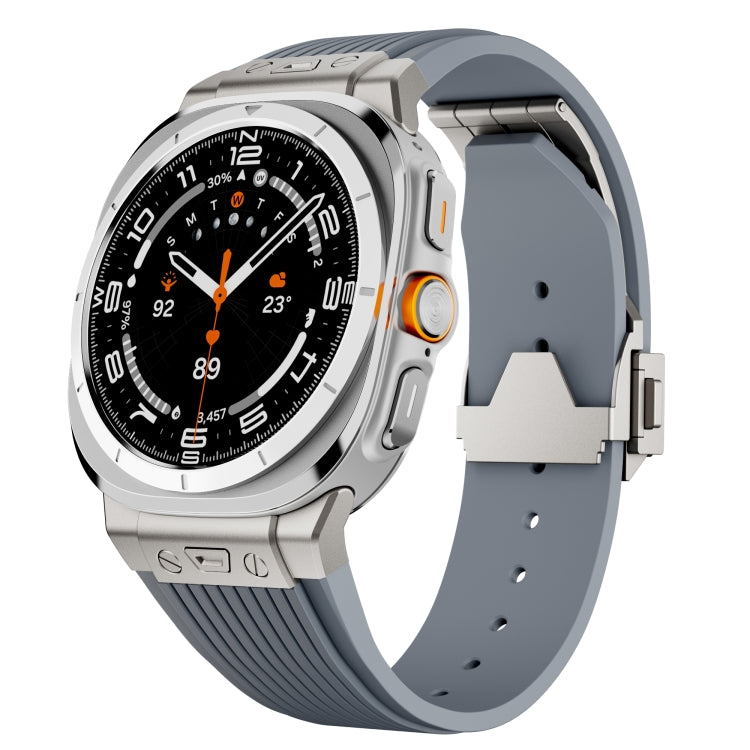 For Samsung Galaxy Watch Ultra 47mm / Ultra 2025 Titanium Connector Silver Buckle Silicone Watch Band(Gray) by bashfashion