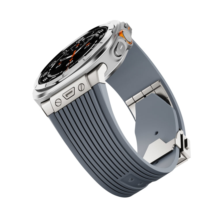 For Samsung Galaxy Watch Ultra 47mm / Ultra 2025 Titanium Connector Silver Buckle Silicone Watch Band(Gray) by bashfashion