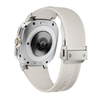 For Samsung Galaxy Watch Ultra 47mm / Ultra 2025 Titanium Connector Silver Buckle Silicone Watch Band(Starlight) by bashfashion