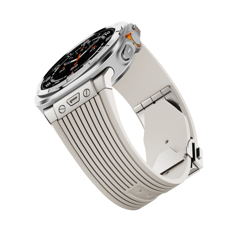 For Samsung Galaxy Watch Ultra 47mm / Ultra 2025 Titanium Connector Silver Buckle Silicone Watch Band(Starlight) by bashfashion