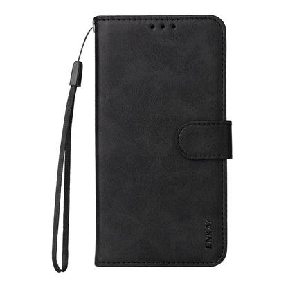 For iPhone 16e ENKAY Card Wallet Calf Texture Leather Phone Case with Screen Film(Black) by ENKAY