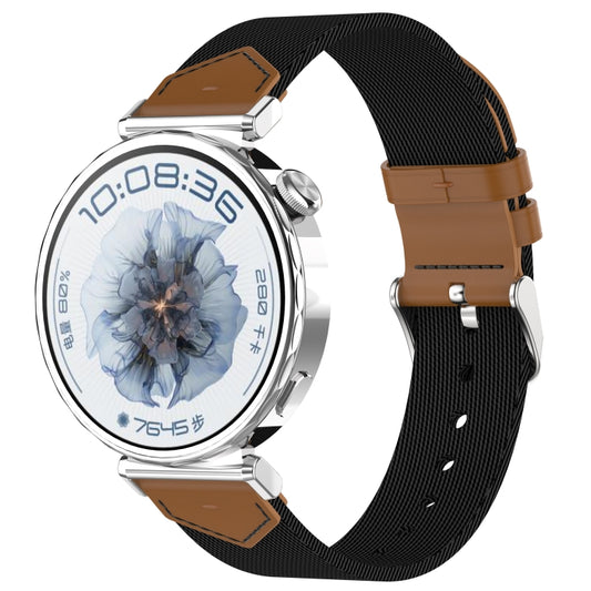 For Huawei Watch GT 5 41mm Nylon Leather Hybrid Woven Watch Band(Black Brown) by bashfashion