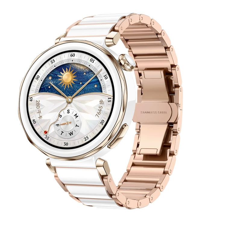 For Huawei Watch GT 5 41mm / GT 5 Pro 42mm Butterfly Buckle Ceramic White Metal Watch Band(White+Rose Gold) by bashfashion