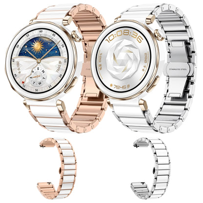 For Huawei Watch GT 5 41mm / GT 5 Pro 42mm Butterfly Buckle Ceramic White Metal Watch Band(White+Rose Gold) by bashfashion