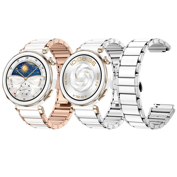 For Huawei Watch GT 5 41mm / GT 5 Pro 42mm Butterfly Buckle Ceramic White Metal Watch Band(White+Rose Gold) by bashfashion