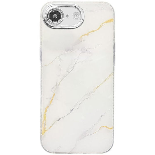 For iPhone 16e Electroplated Marble Texture Phone Case(Gold White M1) by bashfashion