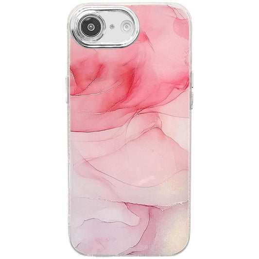 For iPhone 16e Electroplated Marble Texture Phone Case(Pink M2) by bashfashion