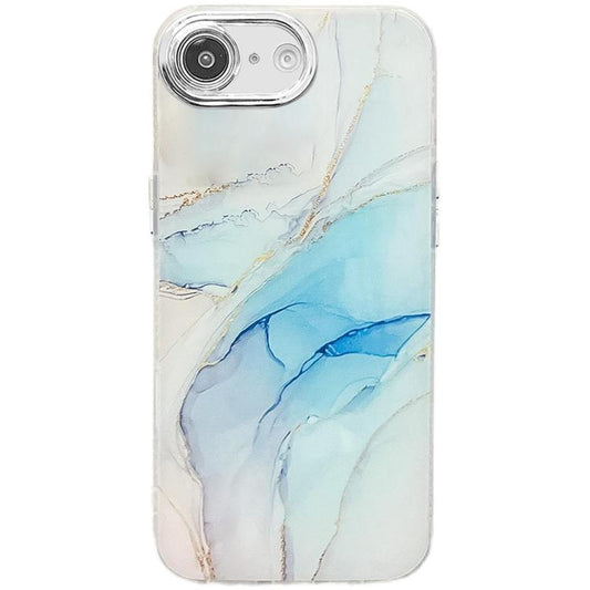 For iPhone 16e Electroplated Marble Texture Phone Case(Light Blue M5) by bashfashion