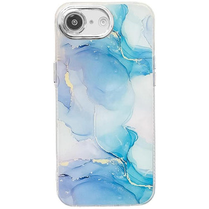 For iPhone 16e Electroplated Marble Texture Phone Case(Blue Green M9) by bashfashion