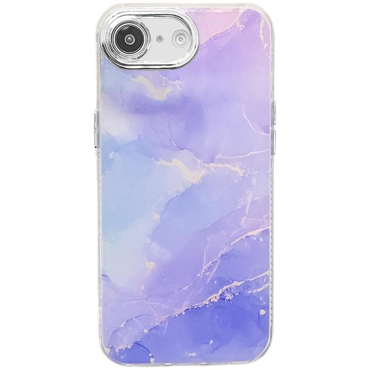 For iPhone 16e Electroplated Marble Texture Phone Case(Blue Purple M10) by bashfashion