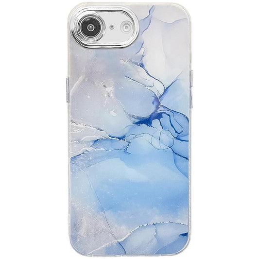 For iPhone 16e Electroplated Marble Texture Phone Case(Blue M11) by bashfashion