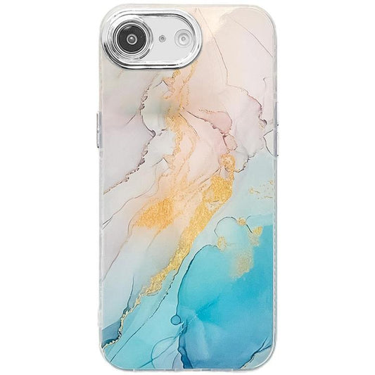 For iPhone 16e Electroplated Marble Texture Phone Case(Yellow Green M13) by bashfashion