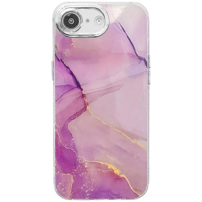 For iPhone 16e Electroplated Marble Texture Phone Case(Gold Purple Red M15) by bashfashion