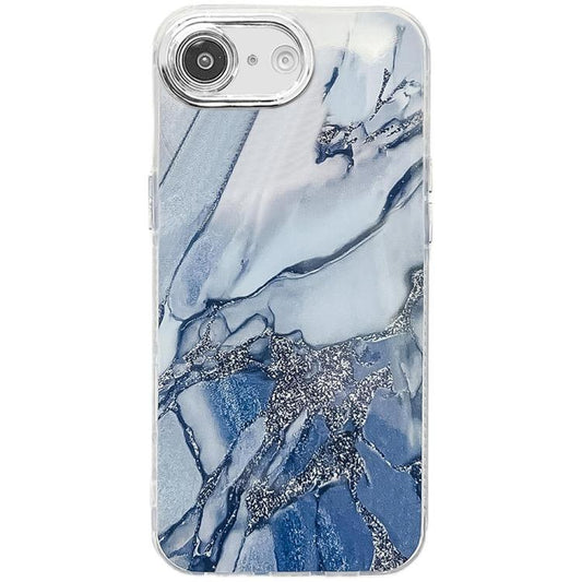 For iPhone 16e Electroplated Marble Texture Phone Case(Navy Blue M17) by bashfashion