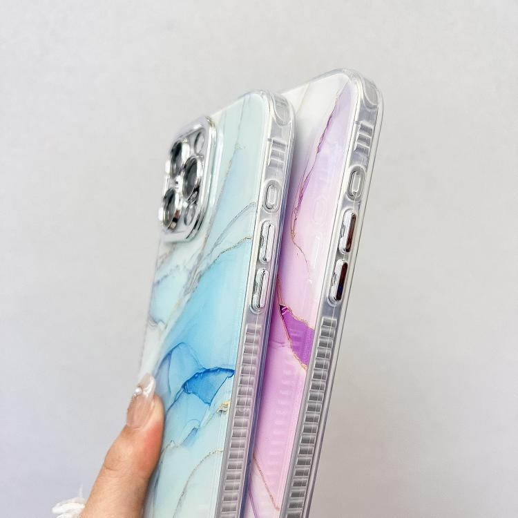 For iPhone 16e Electroplated Marble Texture Phone Case(Blue Purple M10) by bashfashion