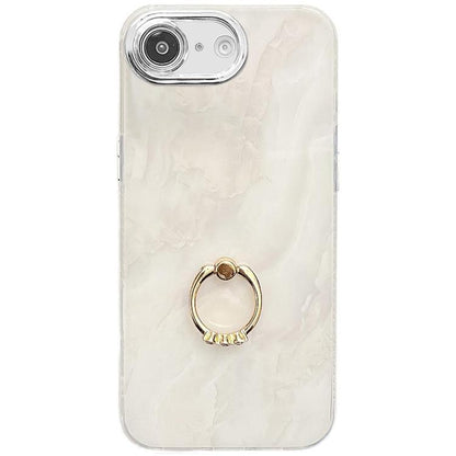 For iPhone 16e Electroplated Marble Texture Ring Holder Phone Case(White S8) by bashfashion