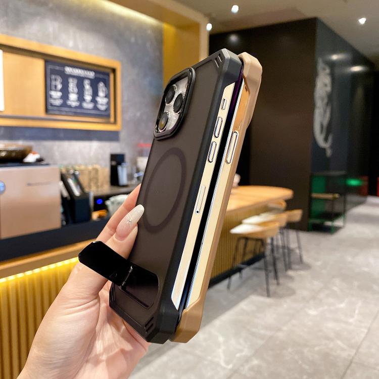 For iPhone 16 Plus Skin Feel Frameless MagSafe PC Phone Case with Fold Holder(Grey) by bashfashion