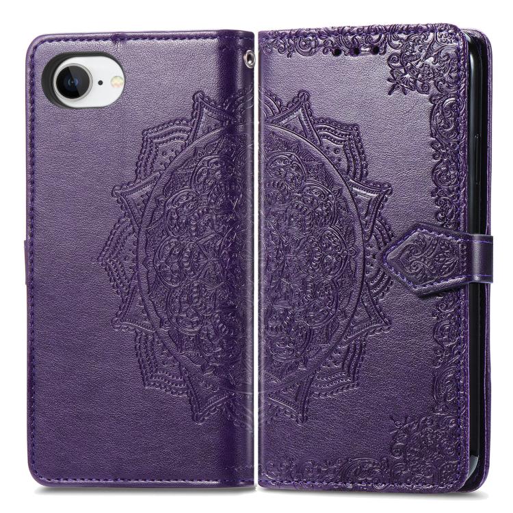 For iPhone 16e Mandala Flower Embossed Leather Phone Case(Purple) by bashfashion