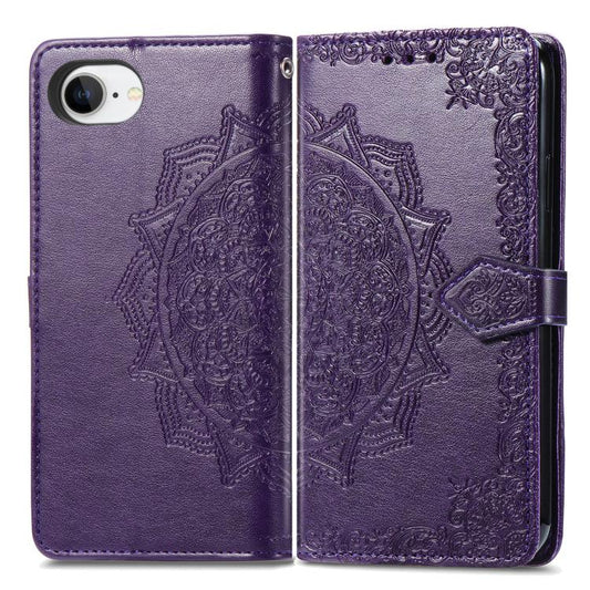 For iPhone 16e Mandala Flower Embossed Leather Phone Case(Purple) by bashfashion