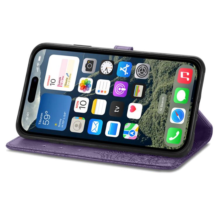 For iPhone 16e Mandala Flower Embossed Leather Phone Case(Purple) by bashfashion