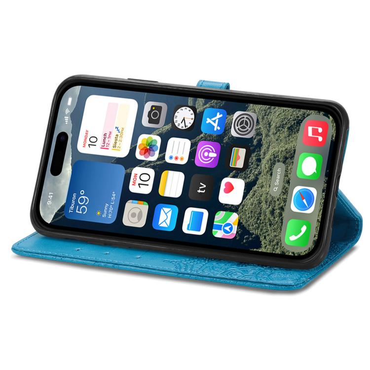 For iPhone 16e Mandala Flower Embossed Leather Phone Case(Blue) by bashfashion