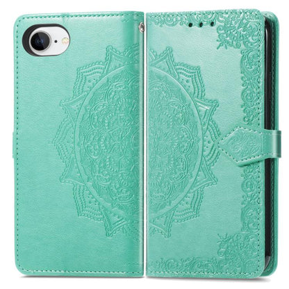 For iPhone 16e Mandala Flower Embossed Leather Phone Case(Green) by bashfashion