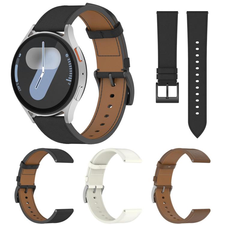 For Samsung Galaxy Watch 7 Press Button 20mm Leather Watch Band(Brown) by bashfashion