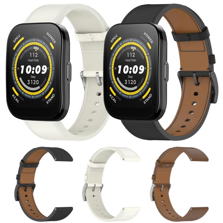 For Amazfit Bip 5 / GTR 4 Press Button 22mm Leather Watch Band(White) by bashfashion