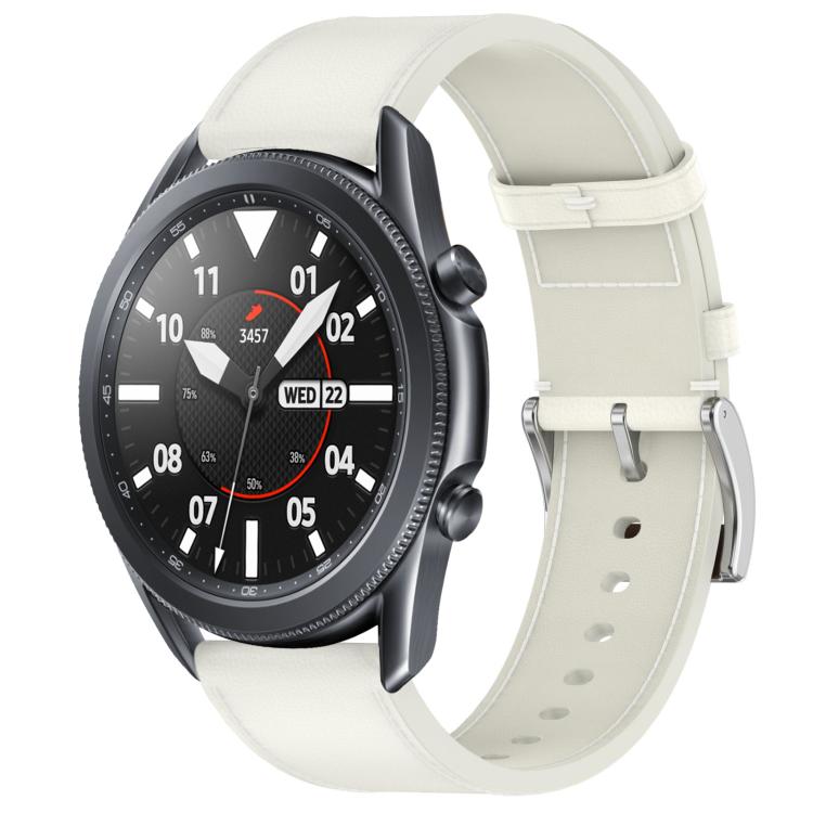For Samsung Galaxy Watch3 45mm Press Button 22mm Leather Watch Band(White) by bashfashion