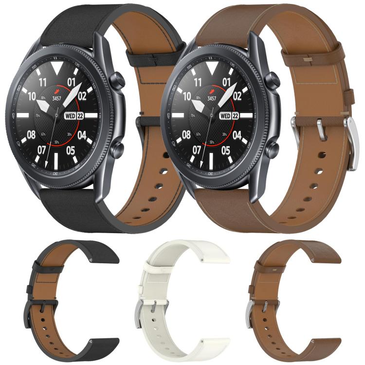 For Samsung Galaxy Watch3 45mm Press Button 22mm Leather Watch Band(White) by bashfashion
