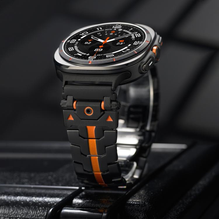 For Samsung Galaxy Watch Ultra / Ultra 2025 Stainless Steel Butterfly Buckle Metal Watch Band(Black Orange) by bashfashion