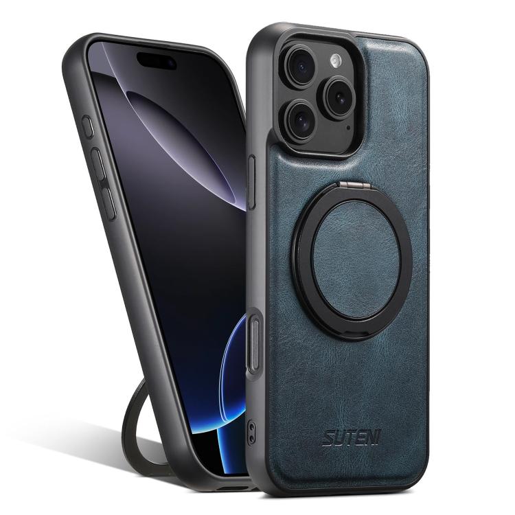 For iPhone 16 Pro Suteni G3 Oil Wax 360 Rotation Holder MagSafe Back Phone Case(Blue) by Suteni