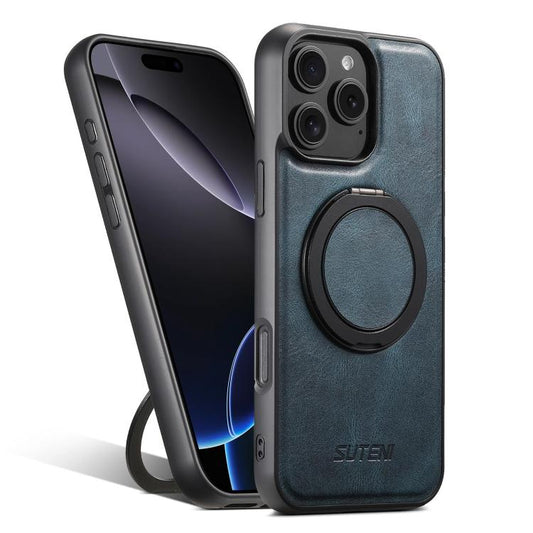 For iPhone 16 Pro Suteni G3 Oil Wax 360 Rotation Holder MagSafe Back Phone Case(Blue) by Suteni